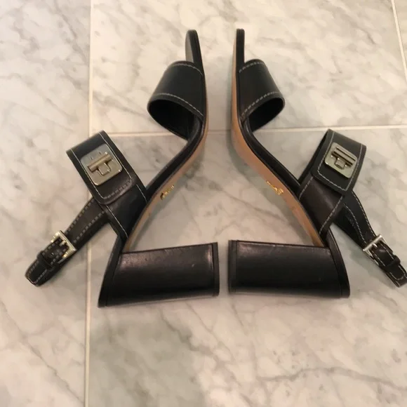 Prada Calzature Donna block heel, sling back sandals with dust bags